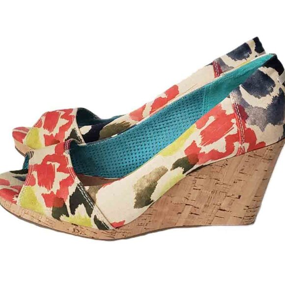 NEW Toms Espadrilles Shoes Cork Wedge Platform Open Toe Women's Size 8 - Picture 4 of 5